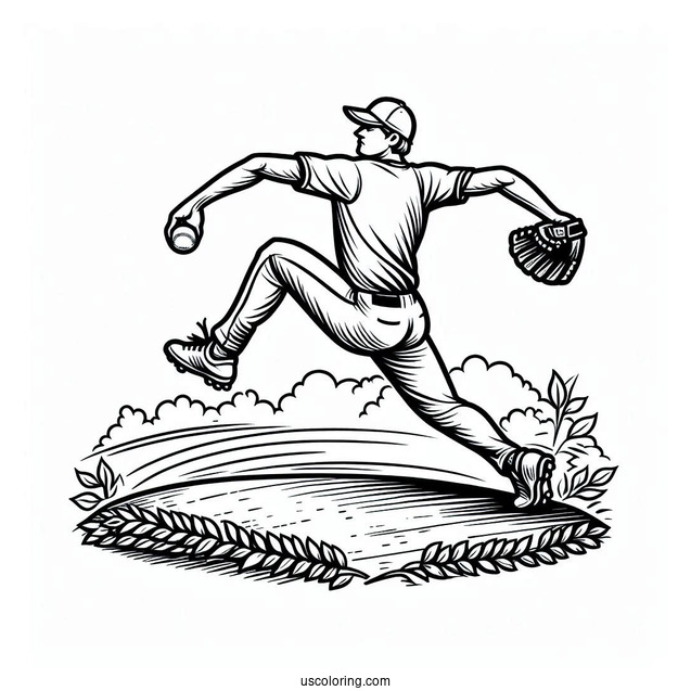 Coloring Page Of Pitcher Throwing a Baseball