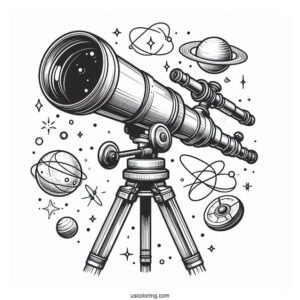 Science Coloring Page Of Detailed Refractor Telescope