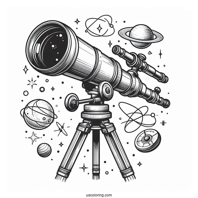 Science Coloring Page Of Detailed Refractor Telescope