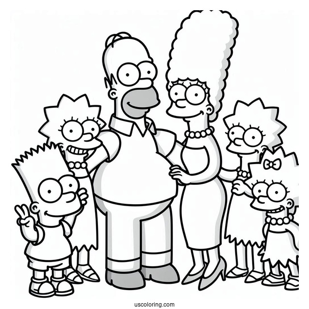 Marge, Homer, Bart, Lisa, And Maggie To Color