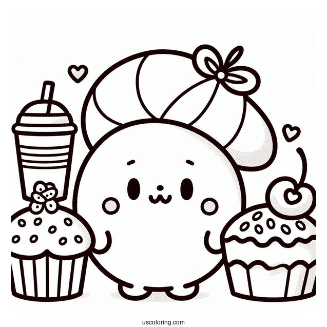 Pompompurin Purin With Muffin, Bagel, And Scone Coloring Page