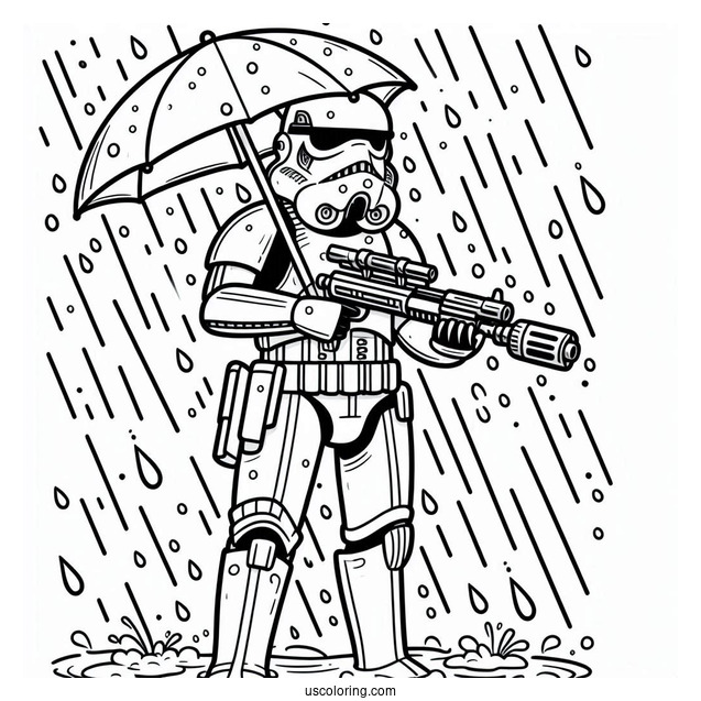 Snowtrooper Coloring Page Holding Blaster In The Rain