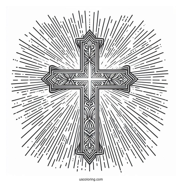 Glorious Cross Coloring Page With Rays Of Light For Kids