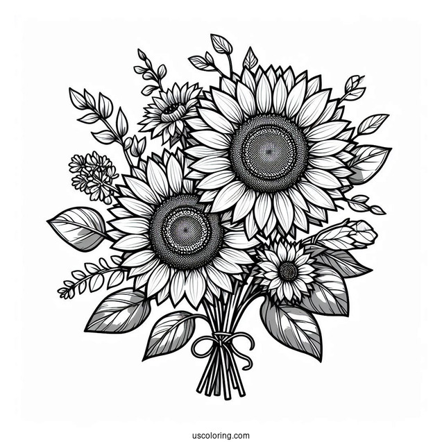 Bouquet Of Sunflowers Coloring In
