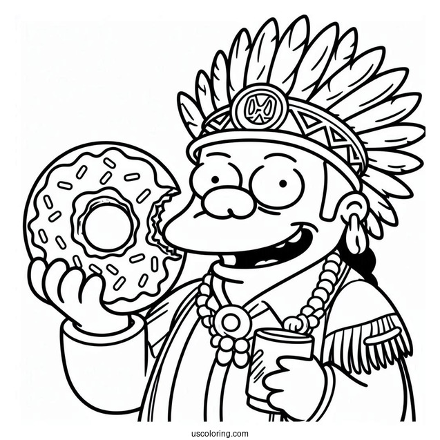 Simpsons Coloring Pages Of Chief Wiggum Eating A Donut