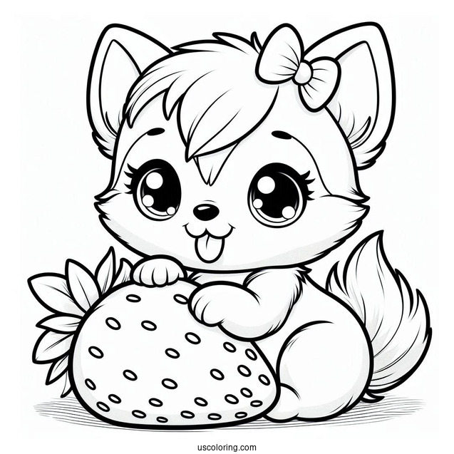 Cute Chibi Dog On Strawberry Coloring Page
