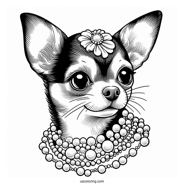 Short Hair Chihuahua Coloring Page Wearing Pearls