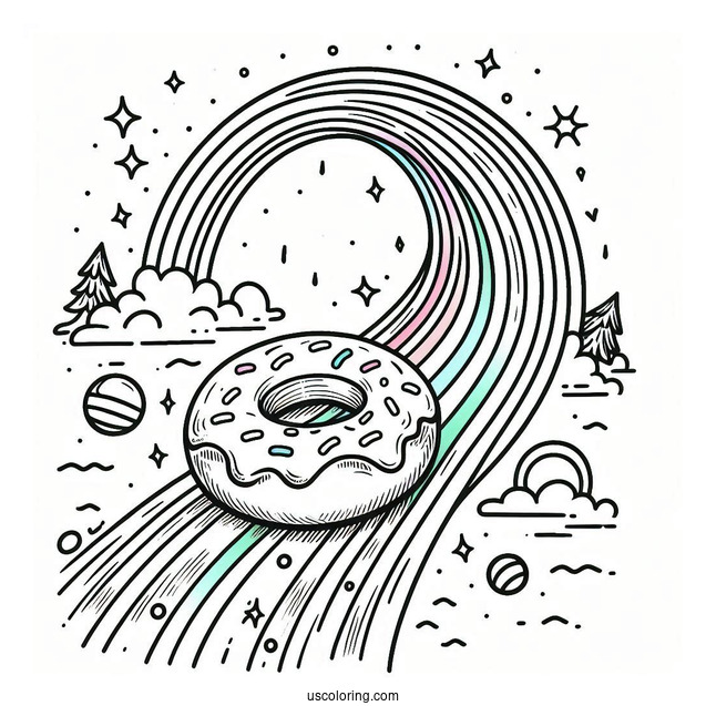 Fun Donut Coloring Page Sliding Down The Rainbow