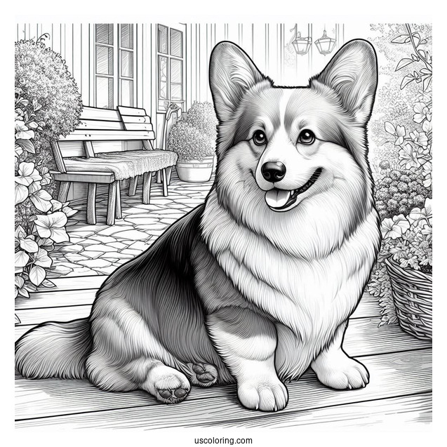 Realistic Welsh Corgi Coloring Page In Backyard