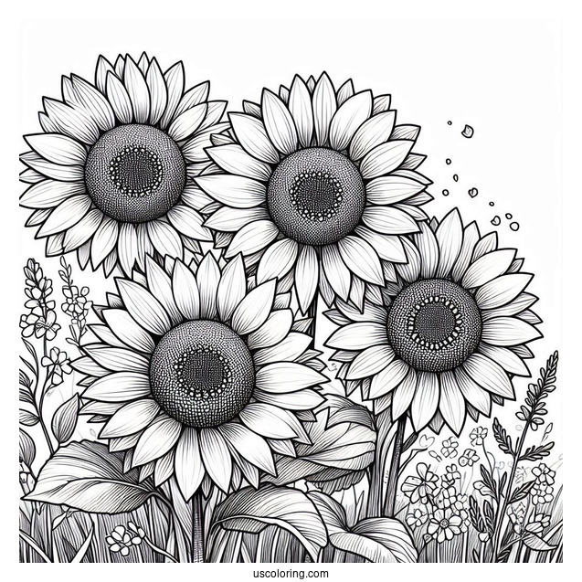 Three Sunflowers In Field Coloring