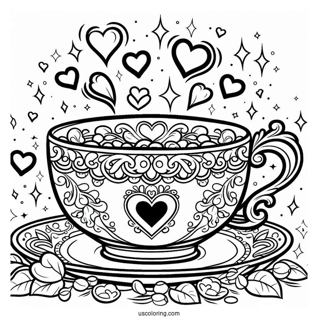 Palace Pets Coloring Page Of Detailed Teacup With Hearts For Kids