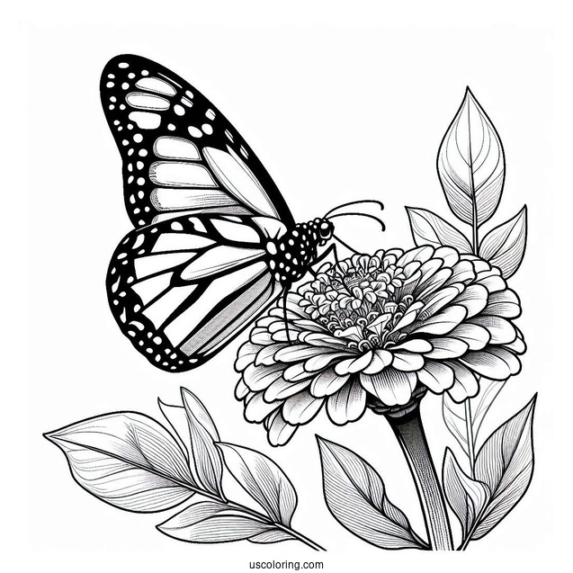 Monarch Butterfly Gathering Pollen From Zinnia Flower