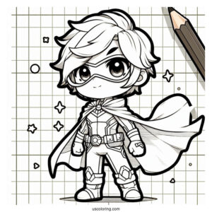 Chibi Superhero In Cool Outfit Coloring Sheet