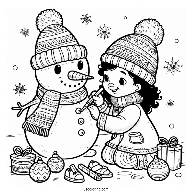 Kids Decorating a Snowman To Color