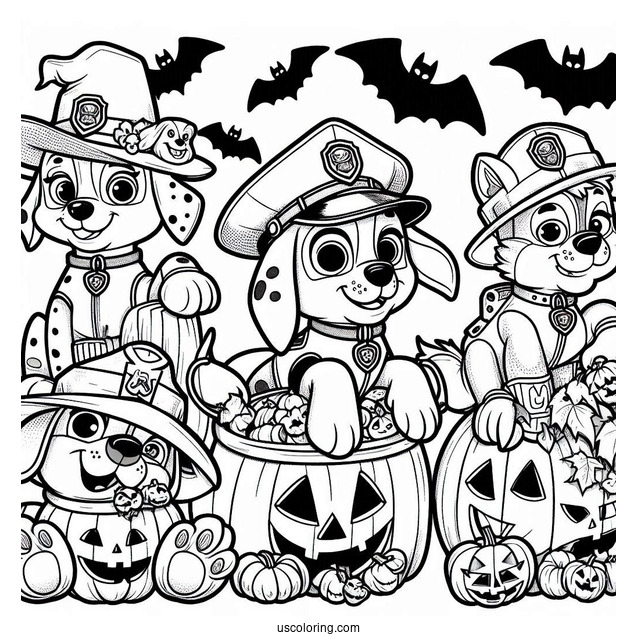 Paw Patrol Halloween Theme Coloring Page