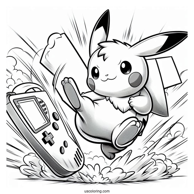 Raichu Coloring Page Kicking Air With Game Boy In Background