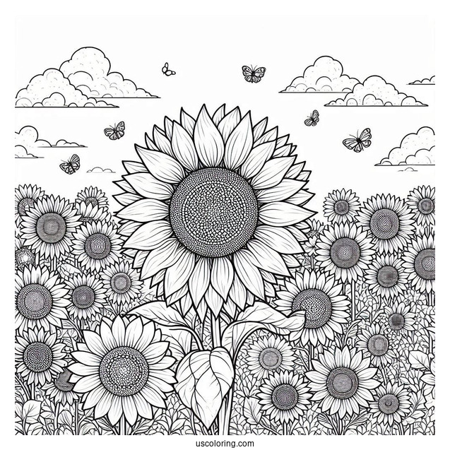 Field Of Sunflowers Coloring Page