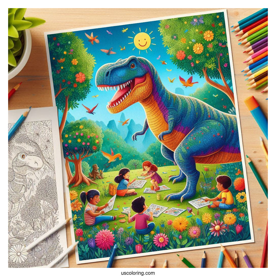 t rex coloring pages feature image