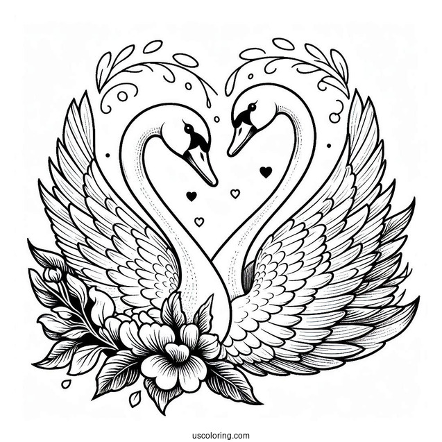 Swan Coloring Page Forming Heart With Their Heads