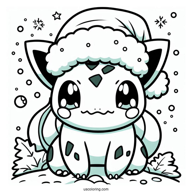 Pokemon Christmas Coloring Page Easy Bulbasaur Wearing Santa Hat Pokemon Christmas