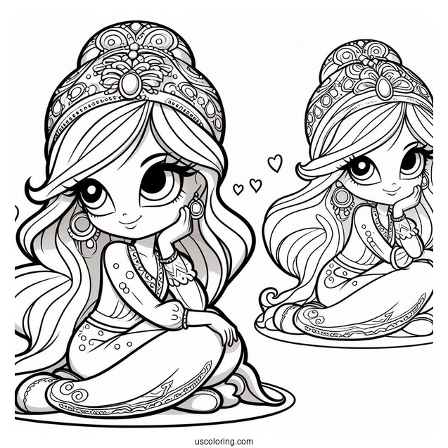 Shimmer And Shine Coloring Page Of Pretty Nahal Sitting