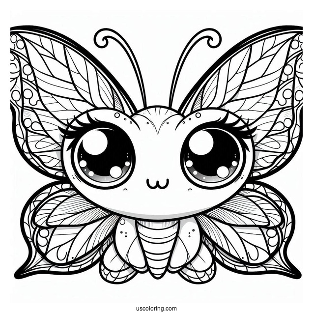 Cute Cartoon Butterfly With Large Eyes Coloring Page