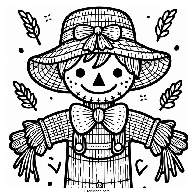 Simple Scarecrow Coloring Page With A Bowtie For Kids