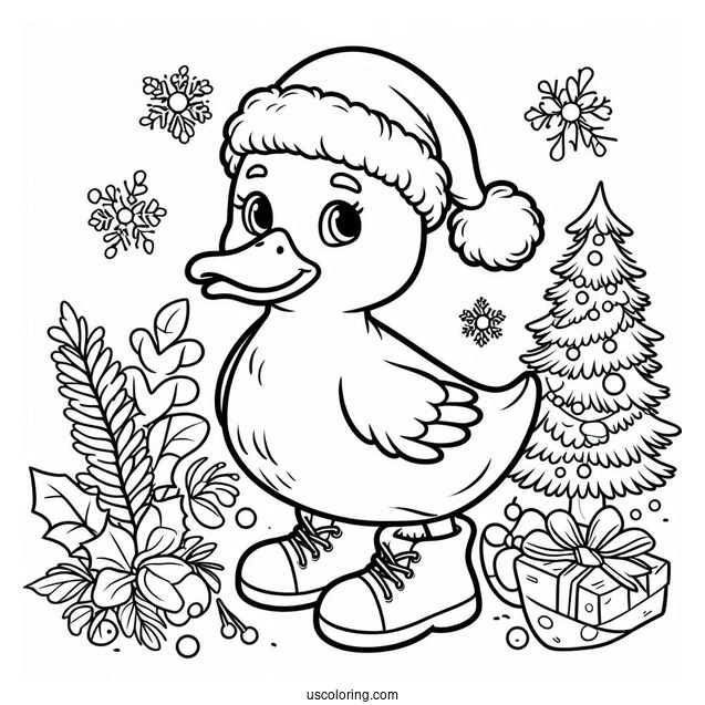 Christmas Themed Duck To Color