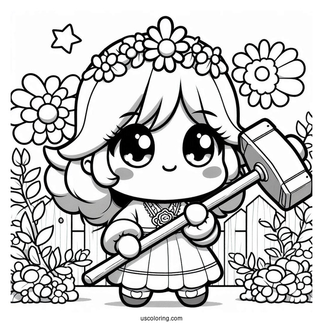 Kawaii Baby Princess Daisy Coloring Page Holding Hammer