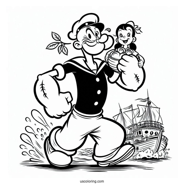 Popeye Coloring Page The Sailor Man Carrying Olive Oyl On His Shoulder
