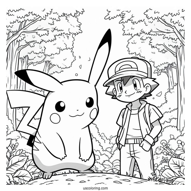 Pikachu And Ash In The Forest