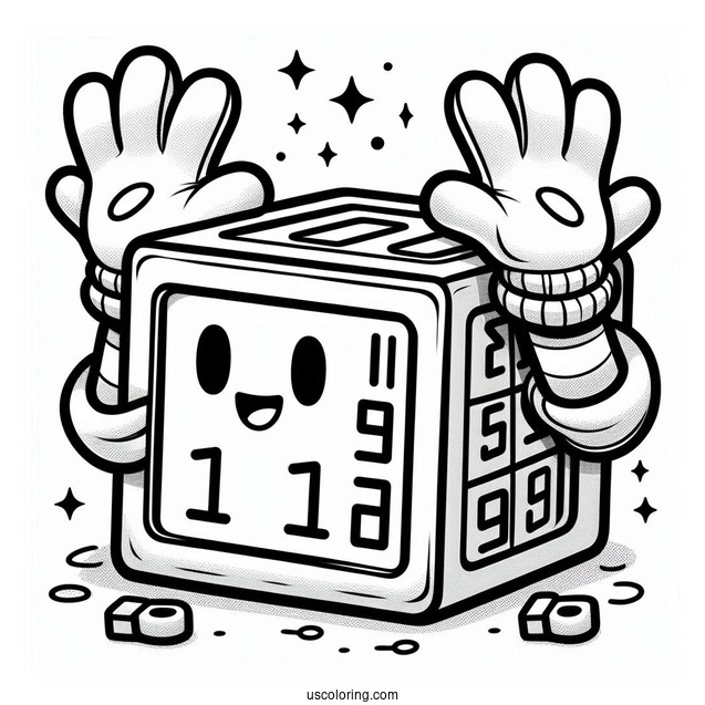 Numberblocks Coloring Page 10 Wearing Gloves