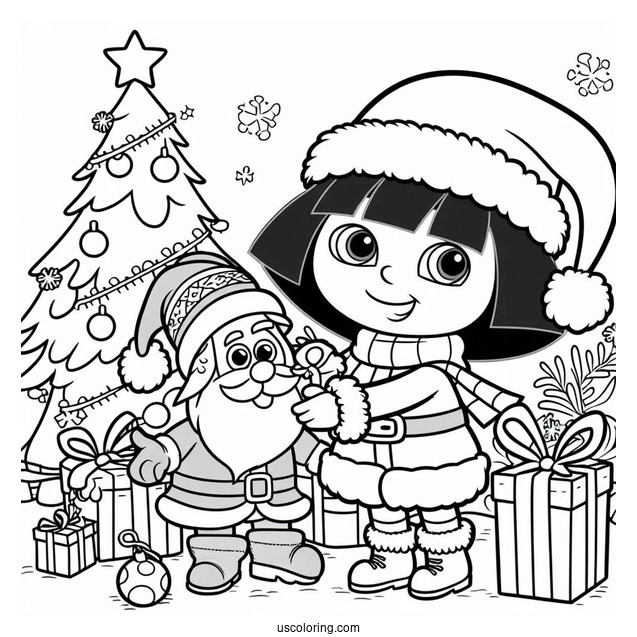 Christmas Themed Dora Coloring Page