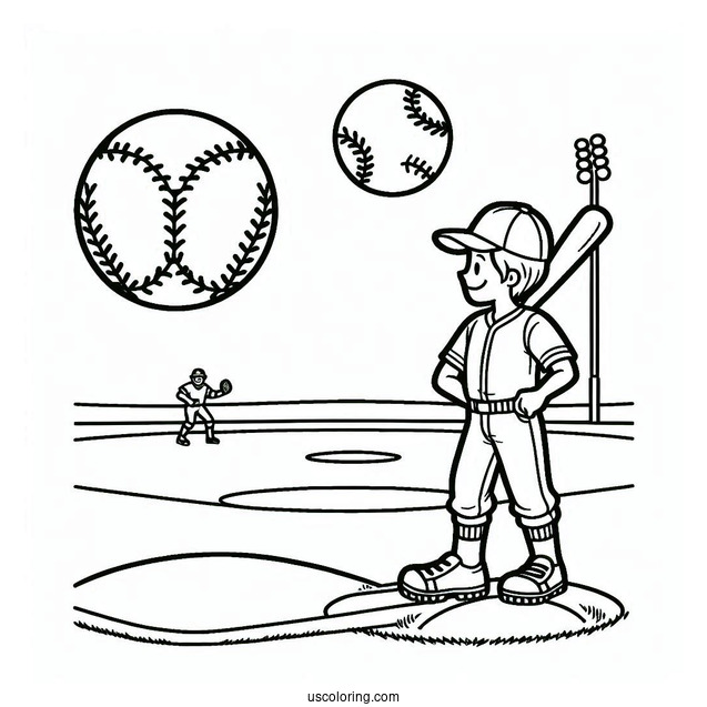 Easy Baseball Coloring Page For Kids