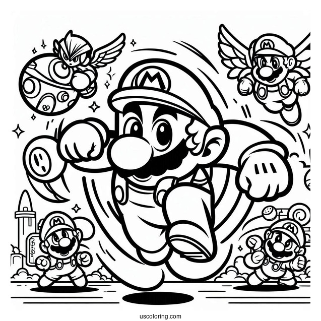Mario In Super Smash Bros Coloring Page For Kids