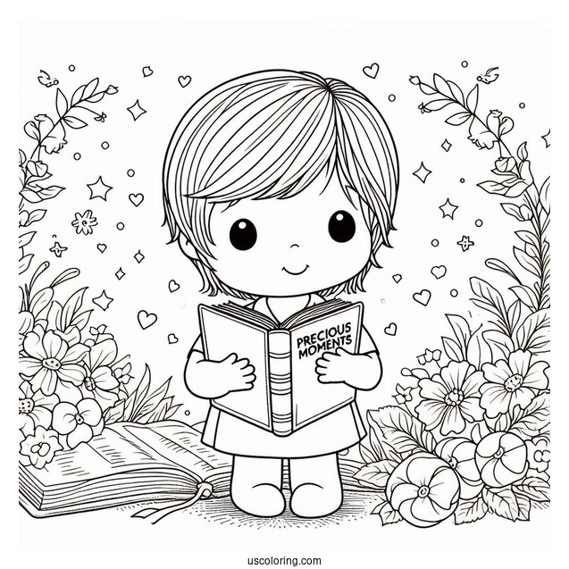 Easy Precious Moments Coloring Page Of Boy Holding Bible