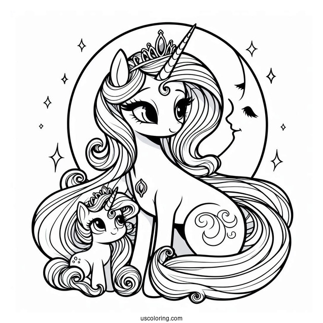 Princess Moonlove With Baby Rarity Coloring Page
