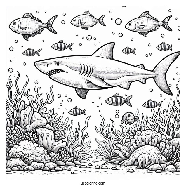 Sharks Coloring Page And Fish Beneath The Water Surface