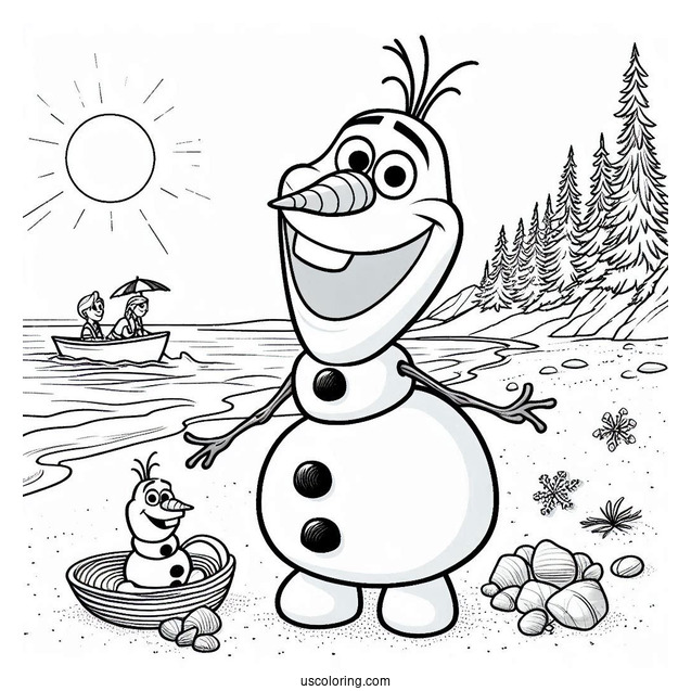 Coloring Page Of Olaf At The Beach