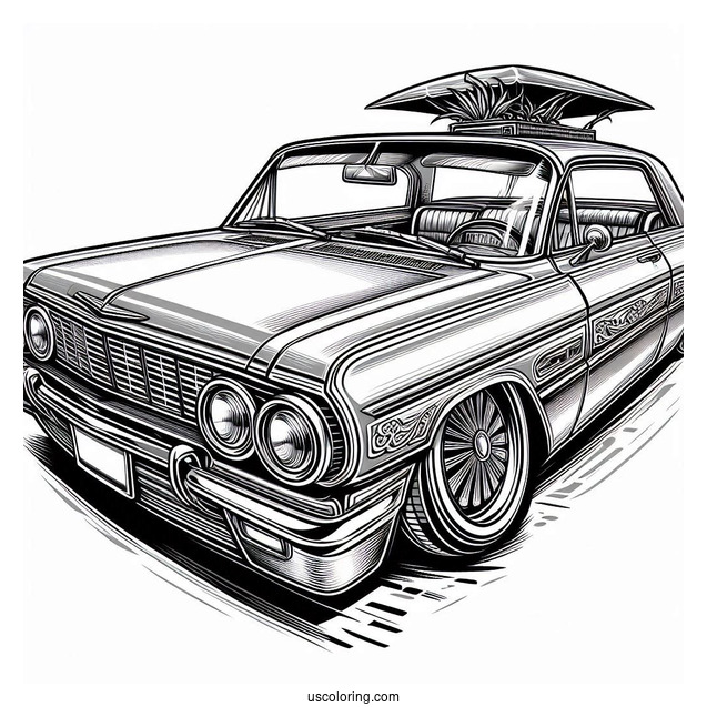 Detailed Lowrider Coloring Page Vintage Car