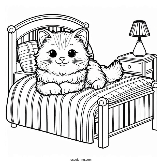 Cat Lying On Bed Coloring Sheet