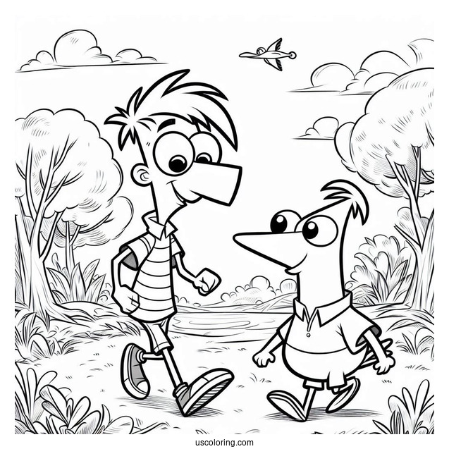Phineas And Ferb Coloring Page In The Backyard