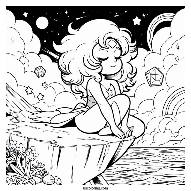 Steven Universe Coloring Page Of Rainbow Quartz Floating On Cliff