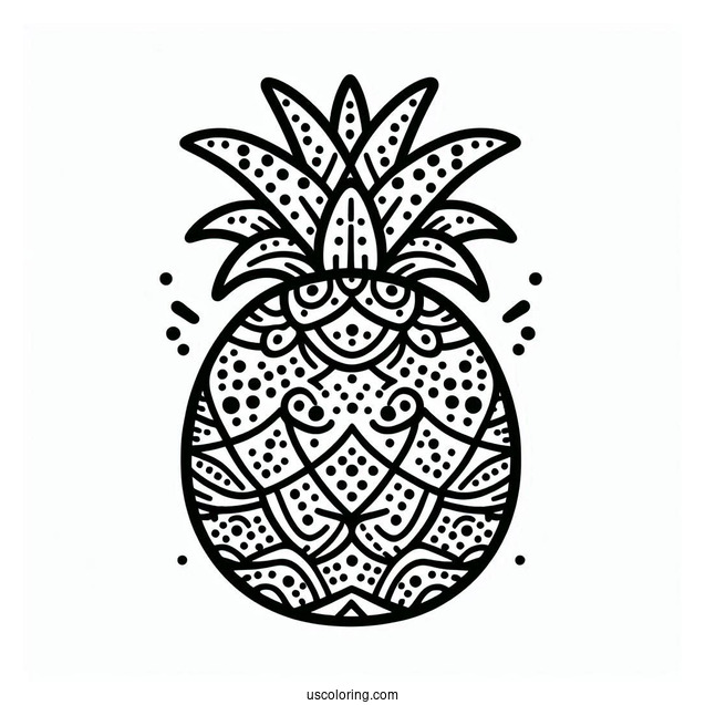 Cute Pineapple Coloring Page in a Fruit Garden For Preschoolers