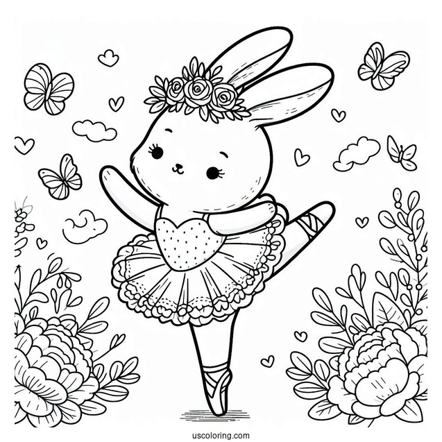 Cute Bunny Doing Ballet Coloring Page