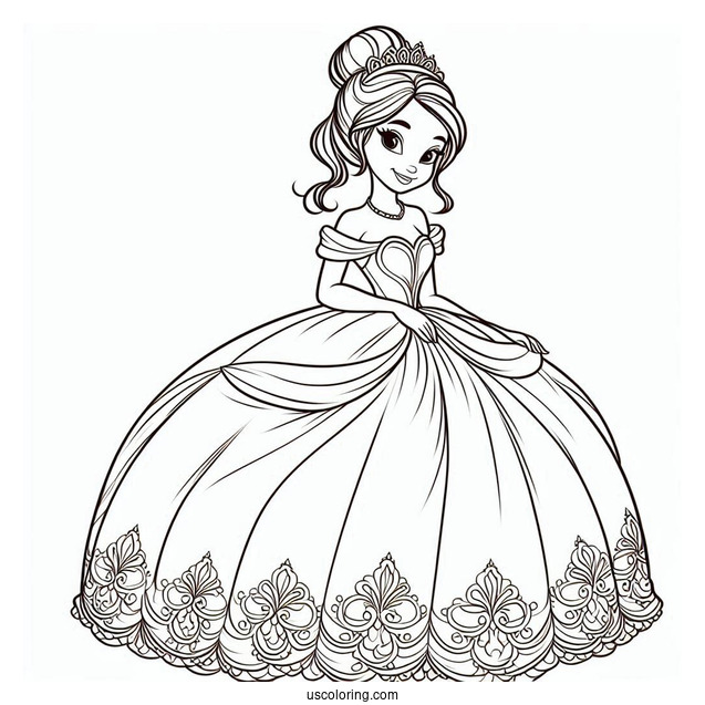 Princess Tiana In Ball Gown Coloring In For Kids