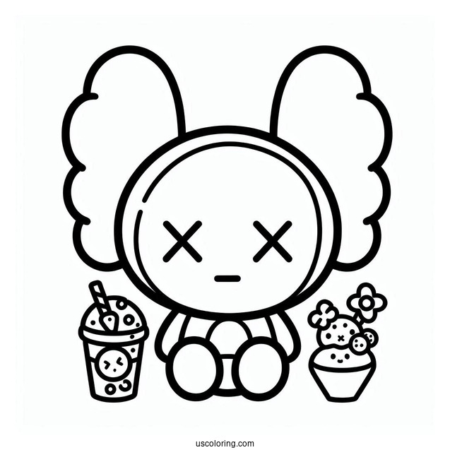 Kawaii Chibi KAWS Coloring Page Companion For Preschoolers