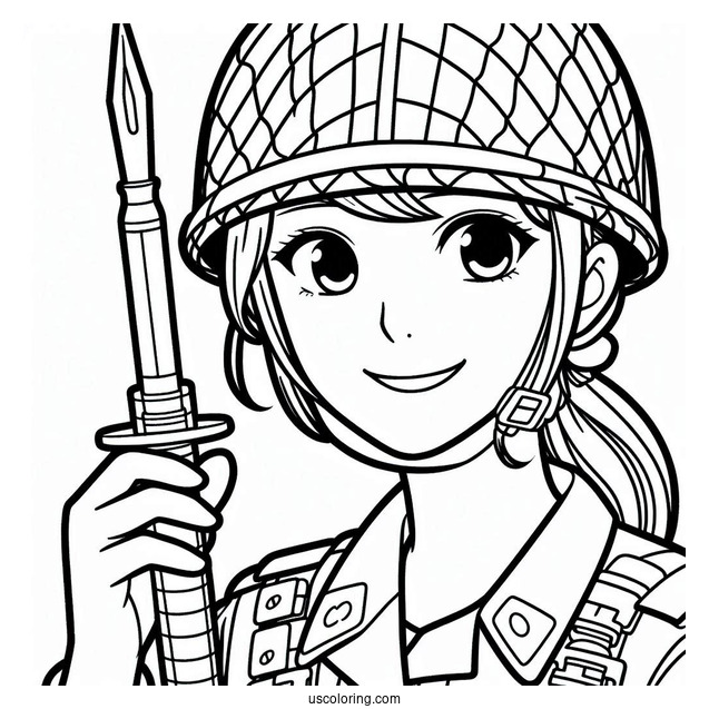 Easy Outline Of Smiling Soldier Coloring Page With Bayonet For Kids