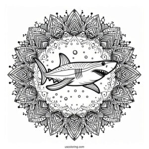 Mandala With Shark Coloring Page Outline