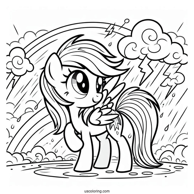 Rainbow Dash Coloring Page In A Thunderstorm For Kids